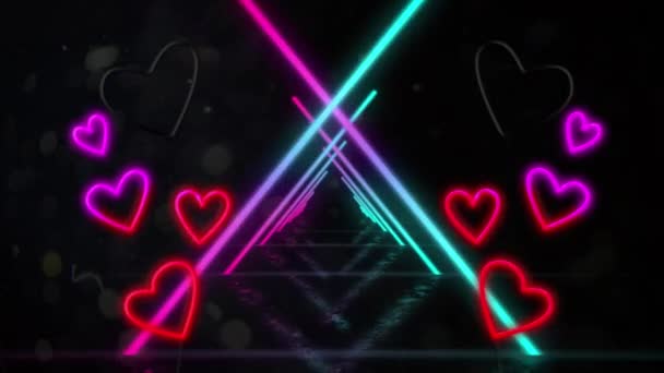 Animáció Alagút Neon Világító Fényes Geometriai Háromszög Vázlatok Kék Lila — Stock videók