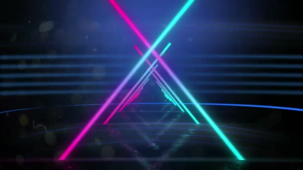 Animation Tunnel Multi Coloured Glowing Bright Triangle Outlines Turquoise Purple — Stock Video