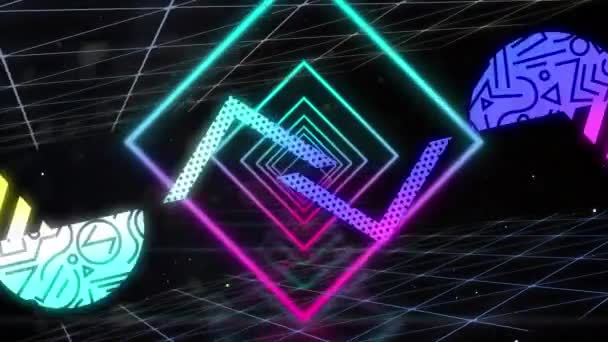 Animación Túnel Brillantes Contornos Triangulares Geométricos Brillantes Azul Púrpura Rosa — Vídeo de stock