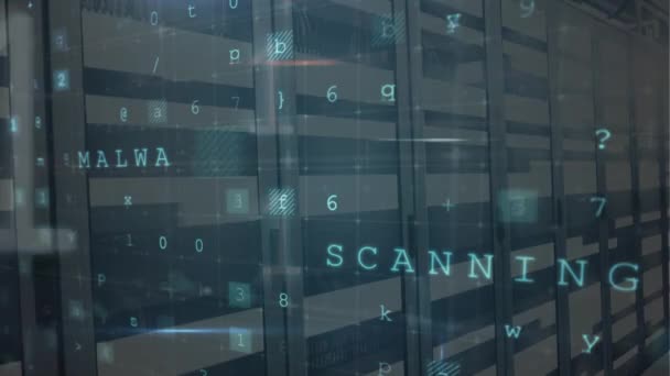 Анимация Слов Cyber Attack Malware Detected Scanning Warning Data Processing — стоковое видео