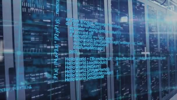 Animação Processamento Dados Informação Digital Que Flui Através Rede Servidores — Vídeo de Stock