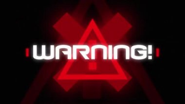 Uyarı kelimesinin animasyonu! Siyah arkaplanda ünlem işareti olan kırmızı uyarı üçgeni üzerinde beyaz harflerle.. 