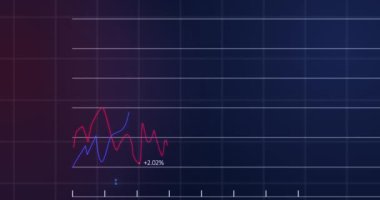 Borsa görüntülerinin mor, pembe ve mavi borsa numaraları ve grafikleri ile animasyonu, mavi arka plandaki borsada yükselen ve düşen fiyat.