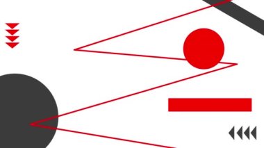 Beyaz zemin üzerinde kusursuz döngü içinde hareket eden çoklu kırmızı, gri ve siyah geometrik ve soyut şekillerin animasyonu. 