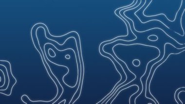 Mavi arkaplanda dijital topografik harita üzerinde beyaz ince çizgilerin canlandırması. 