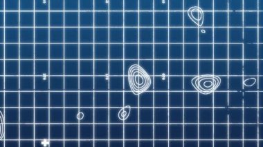 Mavi arkaplandaki ızgarada dijital topografik harita üzerinde beyaz ince dağ çizgilerinin animasyonu. 