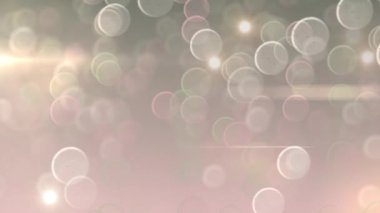 Çoklu şeffaf temiz baloncukların hipnotik hareketinin animasyonu ve odak dışı titreyen beyaz noktalar gri arka planda kusursuz bir döngü içinde hareket ediyor..