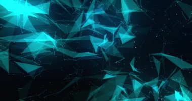 Hareket eden mavi 3d pleksus yapısının animasyonu bağlantılar ağı ile dönüyor, bilgi siyah arkaplanda akıyor. 4k