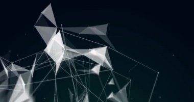 Hareket eden beyaz 3d pleksus yapısının animasyonu bağlantılar ağı ile dönüyor, bilgi siyah arkaplanda akıyor. 4k