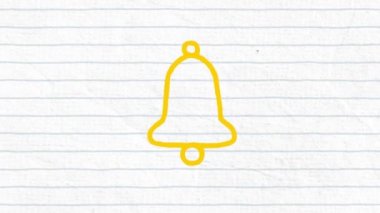 Beyaz çizgili kağıt üzerine işaretli sarı çizgili çan simgesinin animasyonu. 