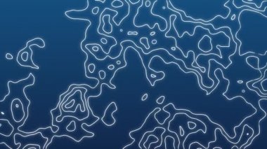 Mavi zemin üzerinde dijital topografik harita üzerinde beyaz ince çizgilerin animasyonu. Dijital topografik çevre haritası konsepti dijital olarak oluşturulmuş resim.