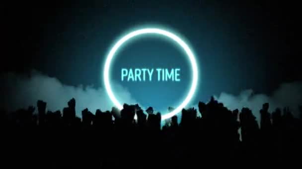 Анимация Винтажного Экрана Видеоигры Словами Party Time Написанными Светящимися Голубыми — стоковое видео