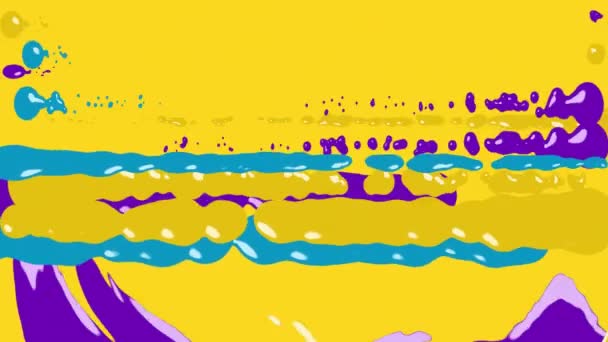 シームレスなループに流れる塗料の複数の明るい黄色 青と紫のスプラッシュのレトロ催眠運動のアニメーション — ストック動画