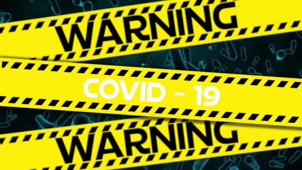 Animation Words Covid Warning Written Black White Letters Yellow Warning — Stock Video