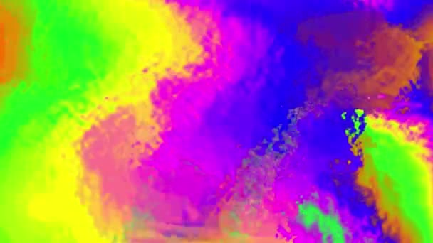 Animation d'un mouvement rétro hypnotique de multiples éclaboussures de peinture jaune arc-en-ciel, rouge, bleu et rose fluides en boucle sans couture en répétition . 