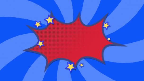 Animation Roter Spritzer Sprechblase Mit Gelben Sternen Auf Hellen Und — Stockvideo