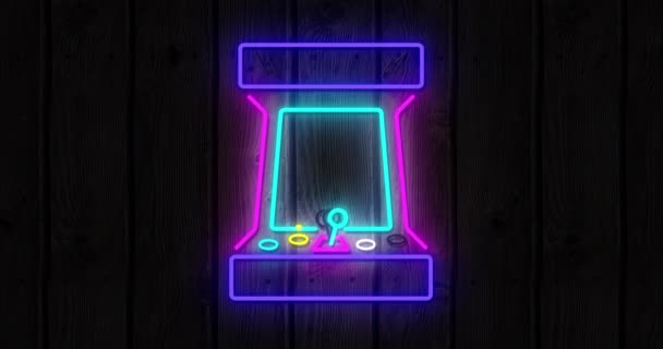 Animatie Van Een Retro Neon Roze Paars Turquoise Video Arcade — Stockvideo