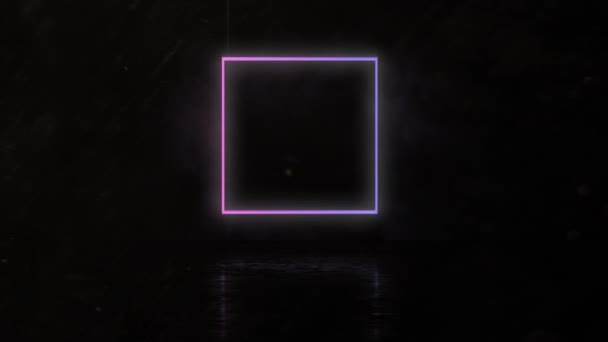 无缝线环在黑色背景上重复运动的正方形几何霓虹灯发光渐变色的动画 — 图库视频影像