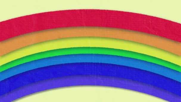 黄色の背景に催眠動作でシームレスなループに移動するデジタルカラフルな虹のアニメーション — ストック動画