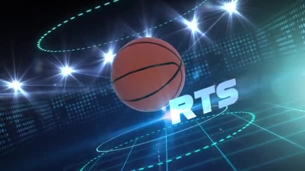 Basketbol Dijital Ekranla Birlikte Beyazla Yazılmış Spor Sözcüğüyle Siyah Arkaplanda — Stok video