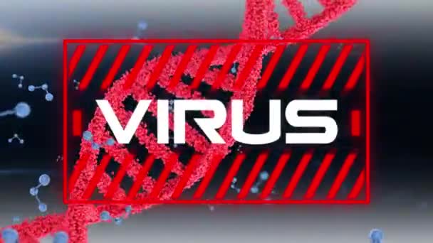 Animación Palabra Virus Escrita Letras Blancas Marco Rojo Con Macro — Vídeo de stock
