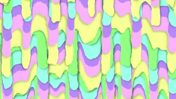 多幅不均匀的绿色 蓝色和粉色漆花反复无缝隙下降的复古催眠运动动画 — 图库视频影像