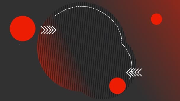 Анімація Червоних Кіл Чорно Білими Лініями Рухаються Градієнтному Червоно Чорному — стокове відео
