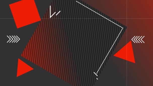 赤の三角形と黒と白の線がグラデーション状に赤から黒の背景に動く正方形のアニメーション — ストック動画