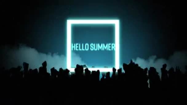 Animatie Van Vintage Videospelletjesscherm Met Woorden Hello Summer Geschreven Gloeiende — Stockvideo