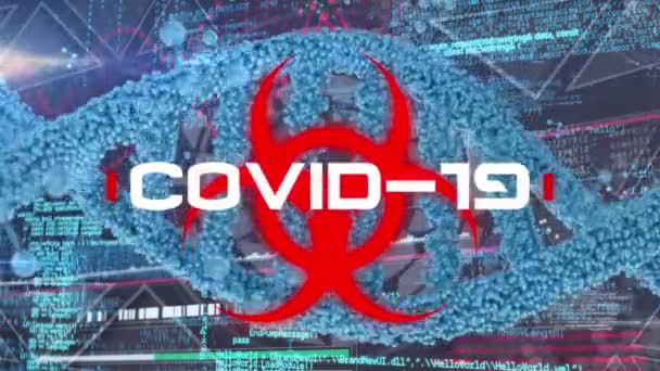 Animacja Słowa Covid Napisana Białymi Literami Czerwonym Znaku Zagrożenia Makro — Wideo stockowe
