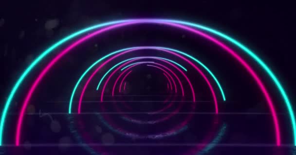 Animatie Van Gloeiende Neon Turquoise Roze Gebogen Lijnen Die Hypnotiserende — Stockvideo