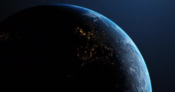 Animation de la Terre vue de l'espace, le globe tourne sur boucle transparente vue satellite sur fond sombre. Global space exploration space travel concept image générée numériquement. 4k 