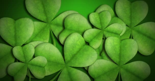 圣帕特里克节的动画 多种浅绿色和深绿色的洗发水三叶草叶在渐变绿色背景 庆祝爱尔兰文化概念数字化生成的图像 — 图库视频影像