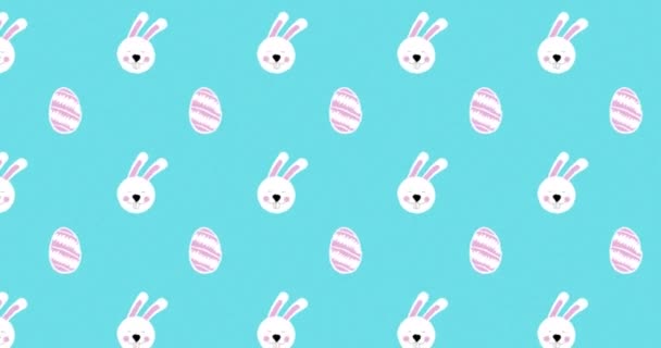 Animación Múltiples Filas Huevos Pascua Blancos Estampados Conejitos Pascua Blancos — Vídeos de Stock
