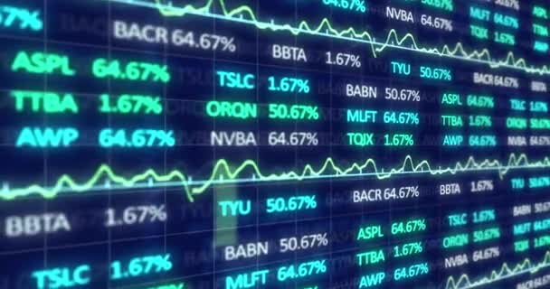 用灰色 蓝色和绿色的股票和图表刺激股票市场 在证券交易所的价格在黑色背景下上下波动 — 图库视频影像