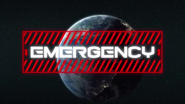 Animation Word Emergency Written White Letters Red Frame Globe Spinning — Stock Video