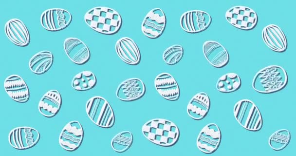 Animación Múltiples Filas Huevos Pascua Blancos Estampados Moviéndose Formación Bucle — Vídeos de Stock
