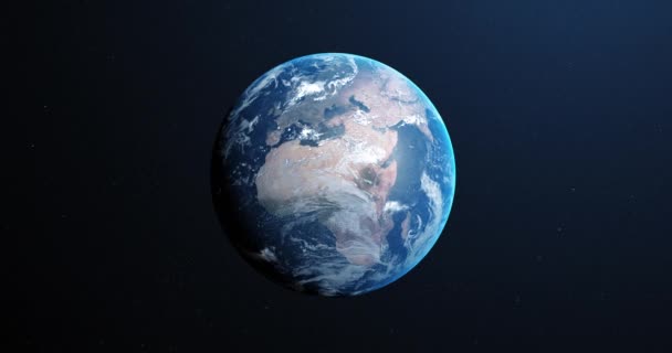 宇宙から見た地球のアニメーション 暗い背景のシームレスなループ衛星ビューで回転する地球 世界的な宇宙探査宇宙旅行の概念は デジタル生成された画像 — ストック動画