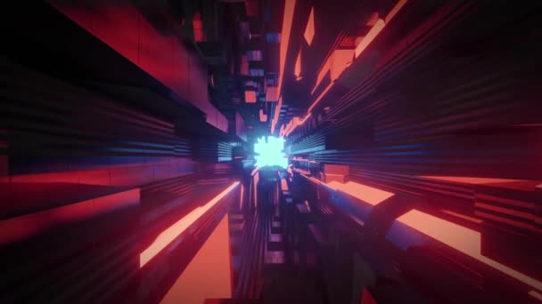 Анімація Тунелю Рожевими Помаранчевими Блоками Стінах Світлом Кінці Його Рухається — стокове відео