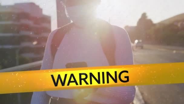 Koronavirüs Uyarı Karantinası Kelimelerinin Animasyonu Sarı Uyarı Bandına Siyah Harflerle — Stok video