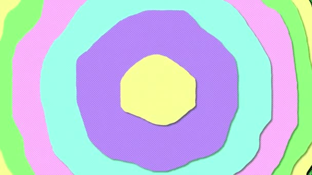 Animación Movimiento Hipnótico Retro Círculos Concéntricos Irregulares Color Amarillo Pastel — Vídeo de stock