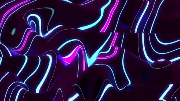 蓝色和粉色线条在平面脉动的无缝循环中多次喷涂涂料的复古催眠运动动画 — 图库视频影像