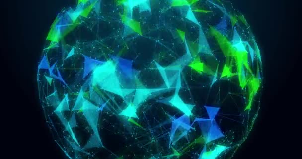 Animering Rörlig Blå Grön Glob Plexus Struktur Snurrar Med Nätverk — Stockvideo