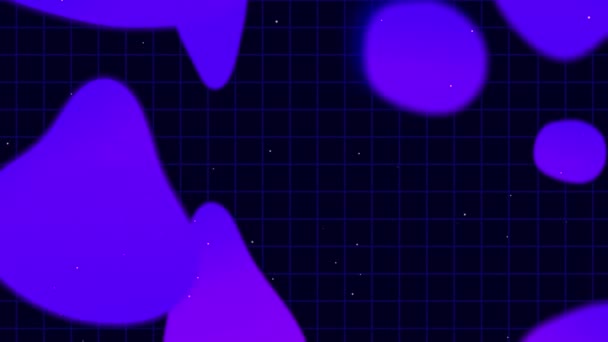 黒い背景にグリッドを持つ青い輝線を放射しながら滑らかに流れる青い液体の形のアニメーション — ストック動画