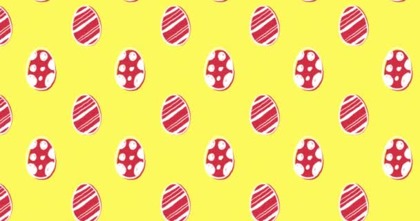 Animación Múltiples Filas Huevos Pascua Blancos Rojos Estampados Moviéndose Formación — Vídeos de Stock