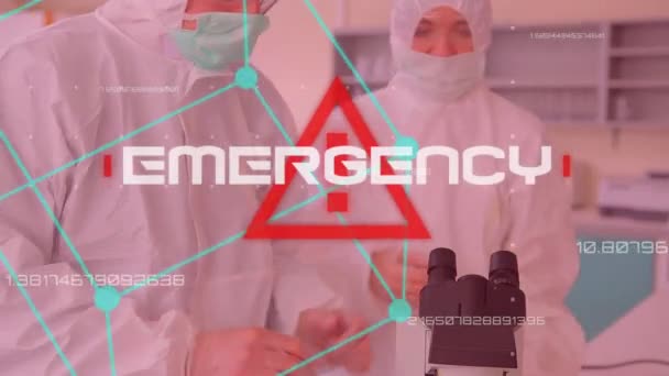 Animation Word Emergency Written White Red Triangle Coronavirus Covid Εξάπλωση — Αρχείο Βίντεο