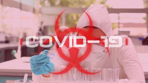 Animation Mot Covid Écrit Blanc Sur Panneau Danger Pour Santé — Video