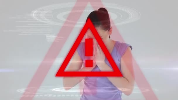 Animation Traitement Des Données Signe Avertissement Triangle Rouge Coronavirus Covid — Video