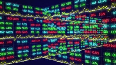 Hisse senedi piyasasının rakamlar ve grafiklerle canlandırılması, arkaplandaki veri kaydı üzerinden borsada fiyat yükselmesi ve düşmesi. 