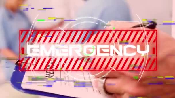 Animation Word Emergency Written White Red Frame Close Doctor Writing — Stock Video